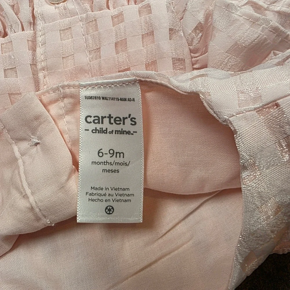Carters Child of Mine Baby Girl Pink Metallic Grid Dress Diaper‎ Cover Set 6-9M